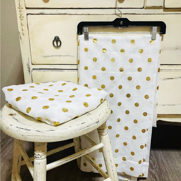 Elegant White & Gold Polka Dot Curtains – Set (50x84”) - Picture 1 of 3